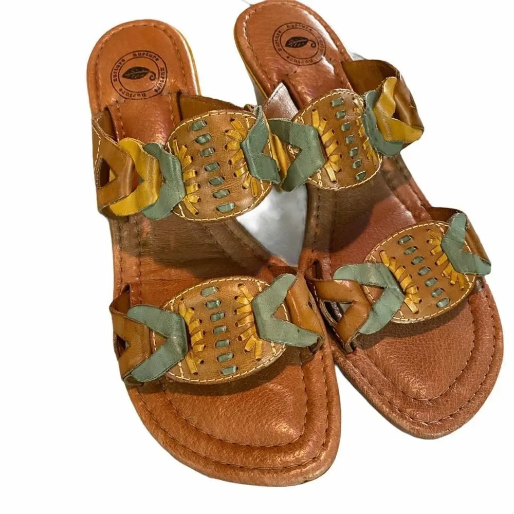 Nurture Boho leather multi color sandal open wedge